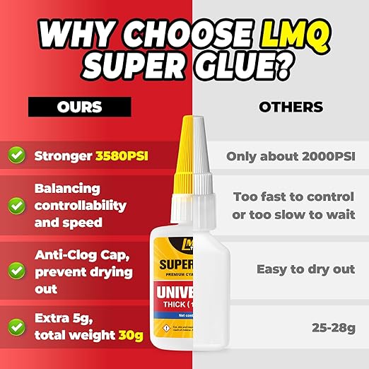 Super Glue Thin and Thick Liquid CA Glue Clear 60 Gram, All Purpose Superglue Cyanoacrylate Adhesive for Shoe Repair Ceramic Plastic Leather Glass Model Metal Wood Pottery Porcelain, Instant Bonding