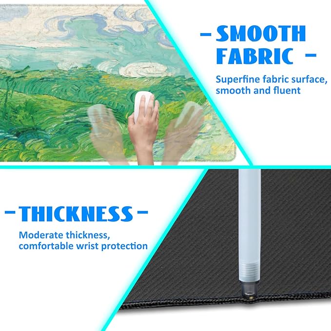 Desk Mat, Field Landscape Oil Painting Extended Gaming Mouse Pad Large, 31.5"x11.8" Big Mouse Pad with Non-Slip Base and Stitched Edge, Long Computer Keyboard Mouse Mat for Home Office Work