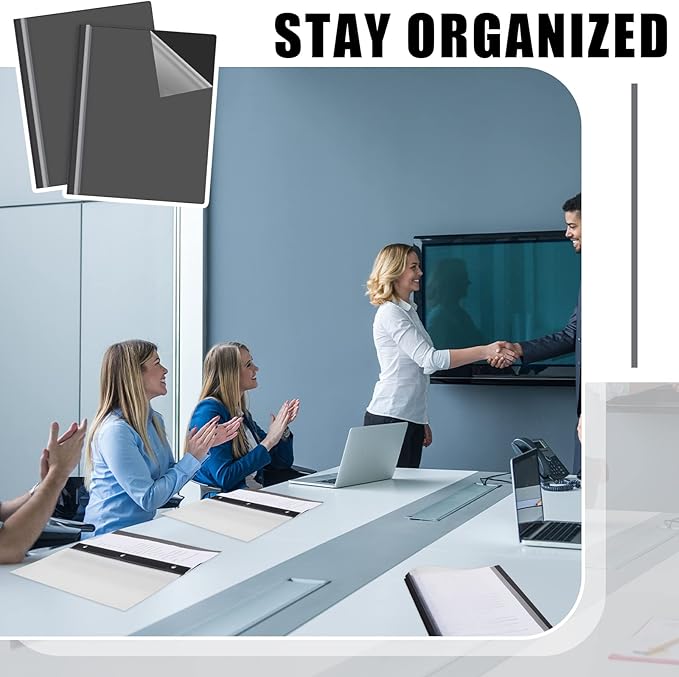 Teling 24 Pcs Clear Front Report Covers with 3 Prongs Presentation Folders Plastic Resume Portfolio Report Letter Size Presentation Binder for Paper Document School Office(Black)