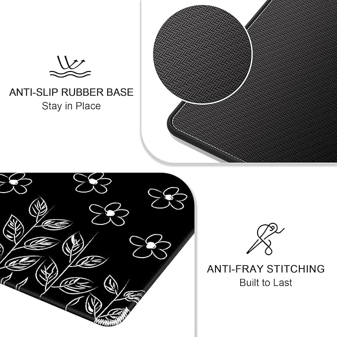 Auhoahsil Mouse Pad, 12 x 10 in Flower Theme Computer Mouse Pad for Desk, Premium-Textured Non-Slip Rubber Stitched Edges Waterproof Square Mouse Mat for Gaming Work Wireless Mice, Black