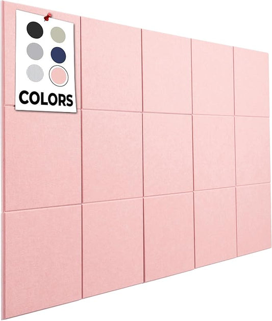 Cork Board for Office, 59" x 36" | 15 Pack | Cork Board Tiles, Large Vision Board, Wall Board, Large Corkboard, Cork Panel, Felt Wall Panels, Cork Panels, Corkboard Roll (Pink)