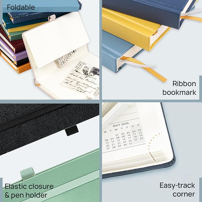 POPRUN 2026 Daily Planner One Page Per Day A6 Size Calendar (4.25" x 6.25") - 12 Months Hourly Appointment Book with Hardcover, Monthly Tabs, Pocket, Pen Holder - Navy Blue