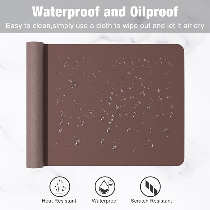 Hsurbtra Desk Pad, 23.6" x 13.8" PU Leather Desk Mat, M Extended Mouse Pad, Waterproof Desktop Blotter Protector, Non-Slip Ultra Thin Small Laptop Keyboard Writing Mat for Office Home, Dark Oak