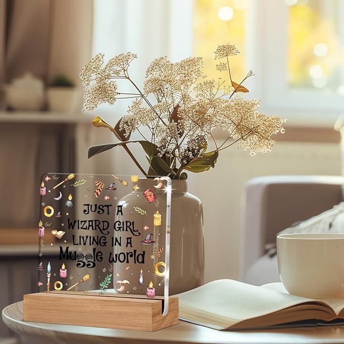 Magic Gifts for Women Besties, Wizard Girl Acrylic Plaque Gift for Friend Female Sister, Magic Wizard Gifts Desk Signs Decor 4 × 4 Inches