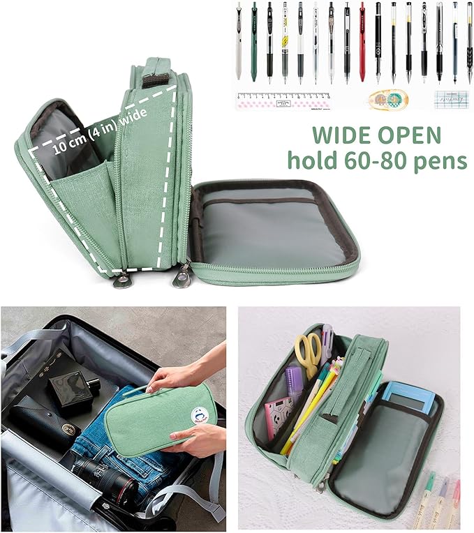 Pencil Case Pen Bag Holder Pouch Large Handle Big Capacity Desk Organizer Storage Marker Box Stationary Makeup Cosmetic Double Zippers for School Office Students Teen