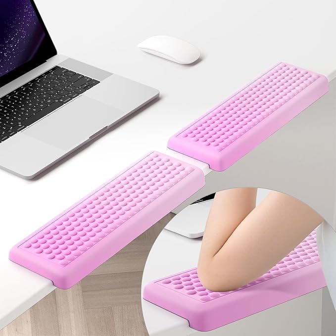 Hsurbtra L-Shaped Desk Elbow Pad, 2-Piece Soft Memory Foam Elbow Support Padding with Non-Slip Rubber Base, Ergonomic Desk Edge Cushion Wrist Rest for Office, Home, Work, Gaming, Gradient Pink