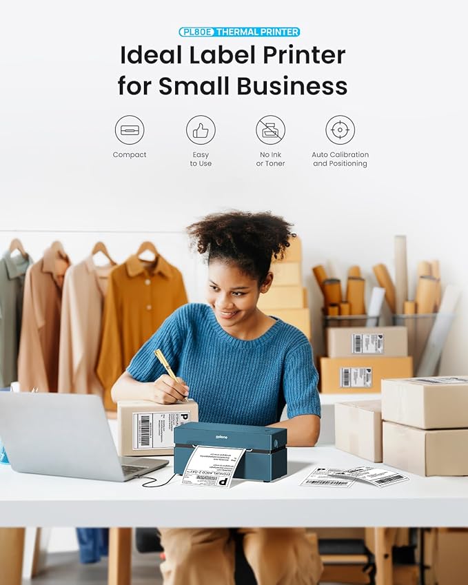 POLONO Bluetooth Thermal Shipping Label Printer, Wireless 4x6 Shipping Label Printer for Small Business, Support iOS, Android, Windows and Mac, Compatible with Amazon, Ebay, Shopify, 1 Pack (Blue)