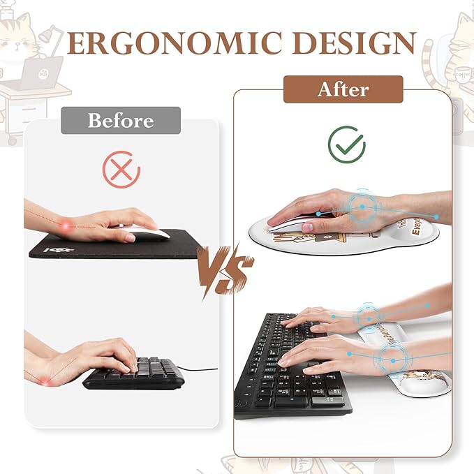 iCasso Desk Mat Set,Large Mouse Pad with Wrist Support,Cute Cat Wrist Support for Keyboard,Non-Slip Computer Mat with Stitched Edges, Anime Desk Cover Protector for Office Home Dorm