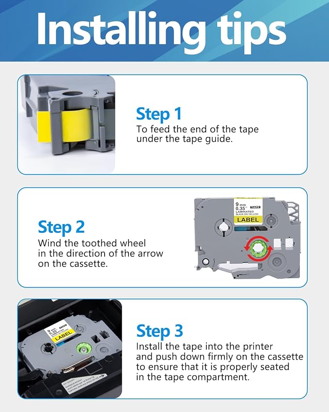 Weemay 3 Pack TZe-621 Compatible for Brother P-Touch Label Tape 9mm 0.35 Black on Yellow TZe TZ Tape TZ-621 TZ621 TZe621 3/8 Label for PTouch PTD210 PTD220 PTH110BP PTD410 PTD600 Printer