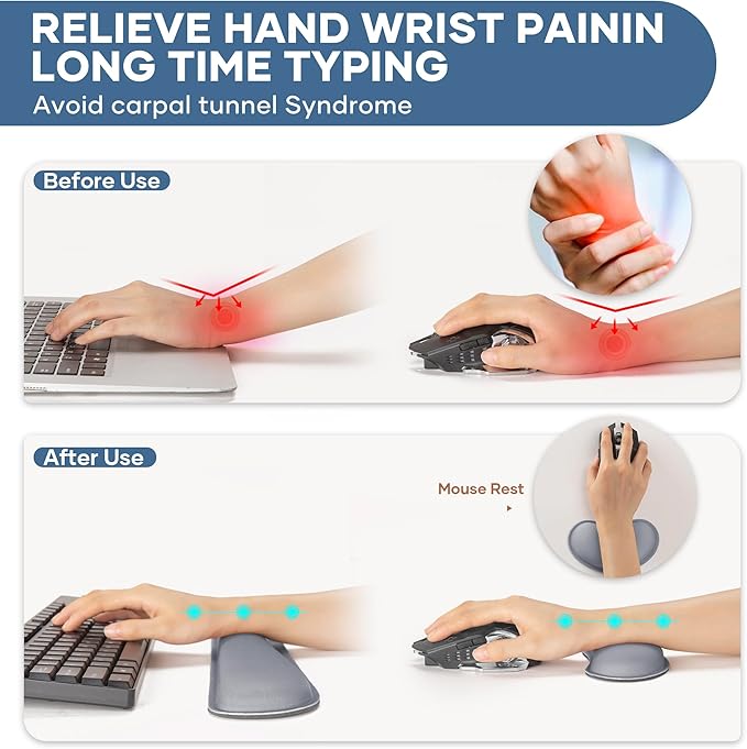 Office Ergonomic Memory Foam Computer Mouse and Keyboard Wrist Rest pad Support Carpal Tunnel, Wrist Rest for Keyboard and Mouse, Wrist Support Set