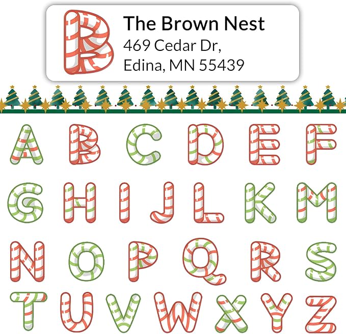 Personalized Return Address Labels - Custom Address Labels with Monogram (Candy)