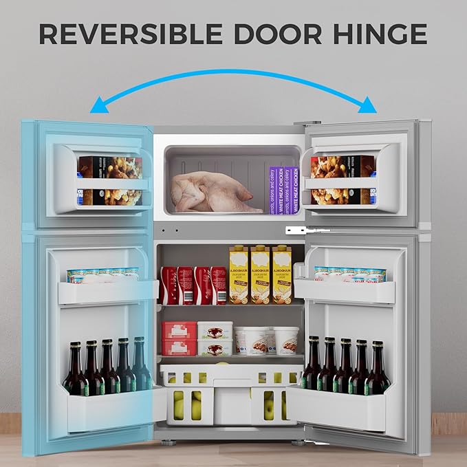 COWSAR 3.2 Cu.Ft Fridge with Freezer, Compact Refrigerator with 2 Doors for Bedroom/Dorm/Office/Apartment/Commercial, Adjustable Thermostat, Energy-efficient, Low Noise