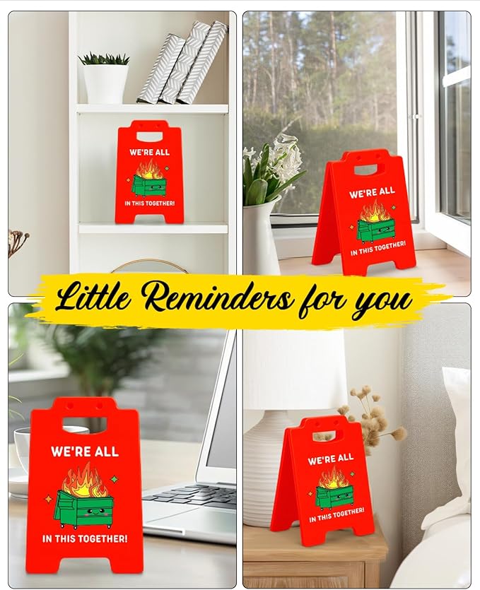 Dumpster Fire Desk Accessories Mini Sign - Funny Office Gifts for Coworkers Friends, Employee Appreciation Gifts, We're All in This Together Caution Desk Sign