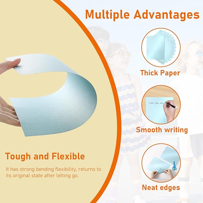 28 Sheets Light Blue Shimmer Cardstock 8.5 x 11 Certificate Paper, 92lb Premium Glossy Invitation Paper Card Stock for Wedding, Crafting, DIY Making Cards, Business Cards, Graduations