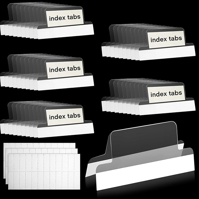 Insertable Self Adhesive Tabs with Printable Inserts, 1 Inch Clear Index Tabs Sticky Plastic Divider Planner on File Folder and Inserts for Book Page(50 Pieces)