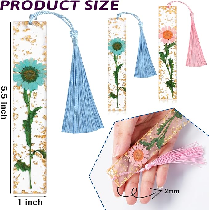 Bookmarks for Women, Kaluofan 2PCS Book Markers for Reading, Durable Handmade Dried Flower Bookmarks with Tassels, Pretty and Increase Reading Interest