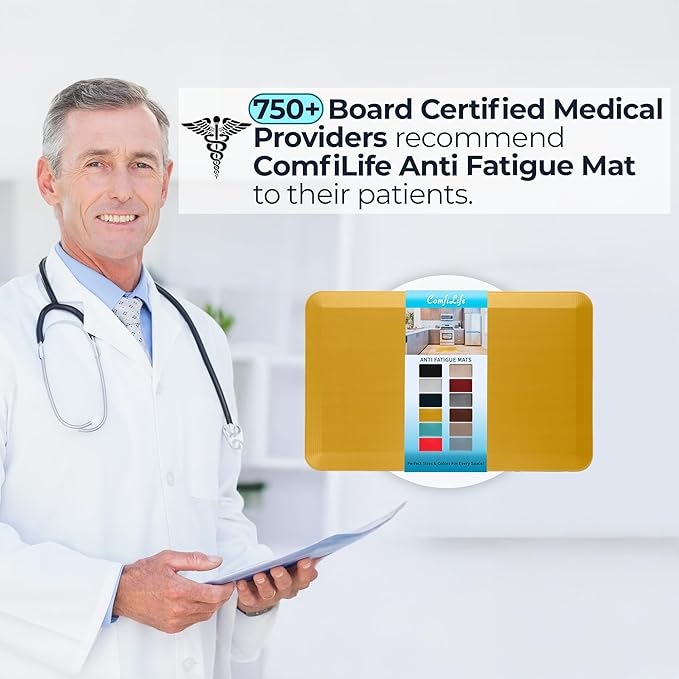 ComfiLife Anti Fatigue Floor Mat – 3/4 Inch Thick Kitchen Mats for Floor, Standing Desk Mat, Kitchen Rug – Comfort at Home, Office – Durable – Stain Resistant – Non-Slip Bottom (20" x 32", Mustard)