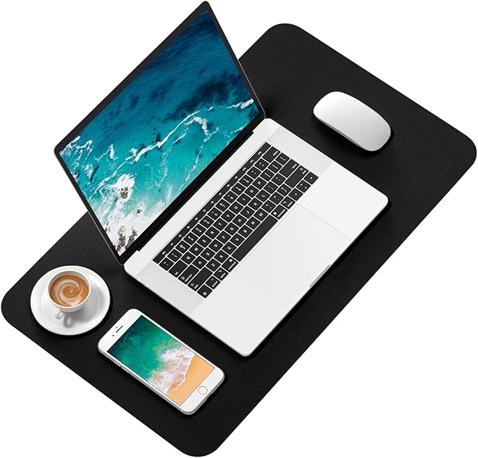 Hsurbtra Desk Pad, 23.6" x 13.8" PU Leather Desk Mat, M Extended Mouse Pad, Waterproof Desktop Blotter Protector, Non-Slip Ultra Thin Small Laptop Keyboard Writing Mat for Office Home, Black