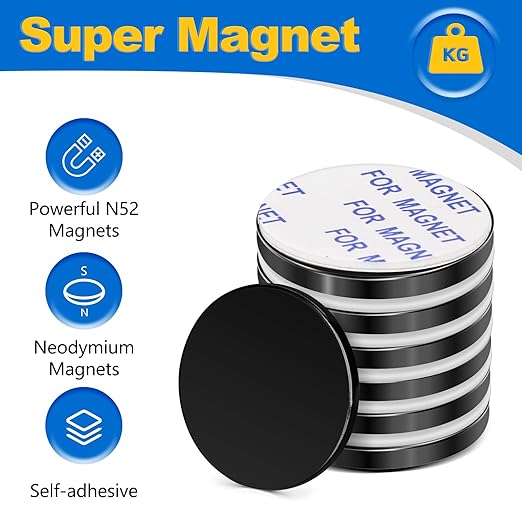 LOVIMAG Neodymium Disc Magnets - 20 Pack Small Strong Heavy Duty, Black Adhesive Magnets for Fridge, Craft, Whiteboard, Office, Scientific & DIY - 0.98 in x 0.08 in