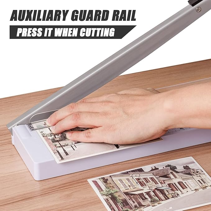 TIANSE Paper Trimmer 12” 8 to 12 Sheet Capacity Paper Cutter Guillotine with Safety Blade Lock Heavy Duty Plastic Base Paper Cutting Board for Home Office School White