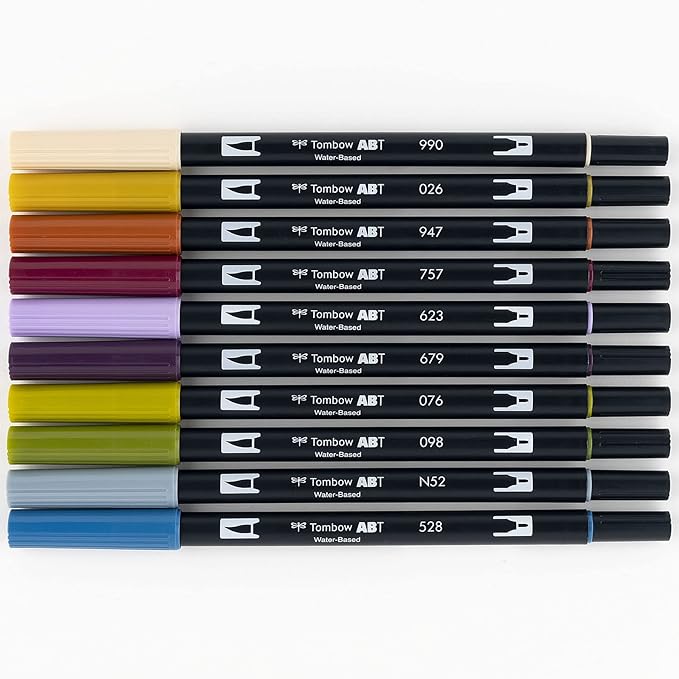 Tombow 56186 Dual Brush Pen Art Markers, Muted, 10-Pack. Blendable, Brush and Fine Tip Markers