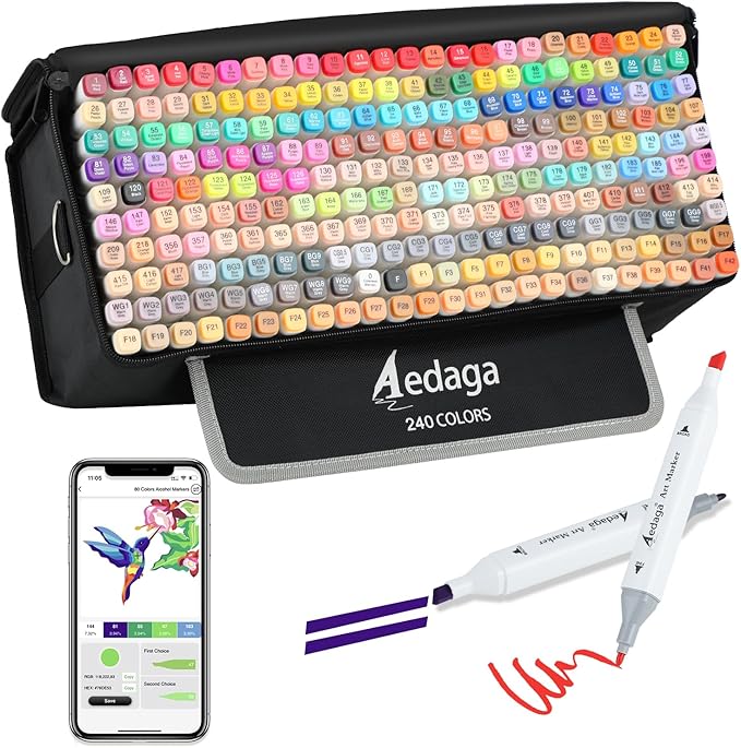 280 Colors Alcohol Markers with Free App, Dual Tip Art Markers with Kickstand Case for Artists Adults and Kids,Alcohol Based Marker for Coloring Painting Sketching and Drawing, Great Gift