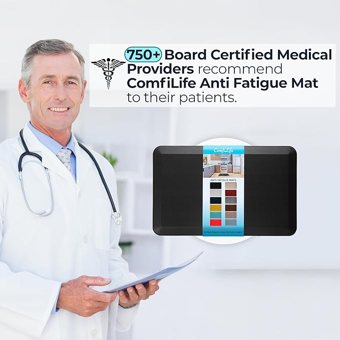 ComfiLife Anti Fatigue Floor Mat – 3/4 Inch Thick Kitchen Mats for Floor, Standing Desk Mat, Kitchen Rug – Comfort at Home, Office – Durable – Stain Resistant – Non-Slip Bottom (24" x 70", Black)