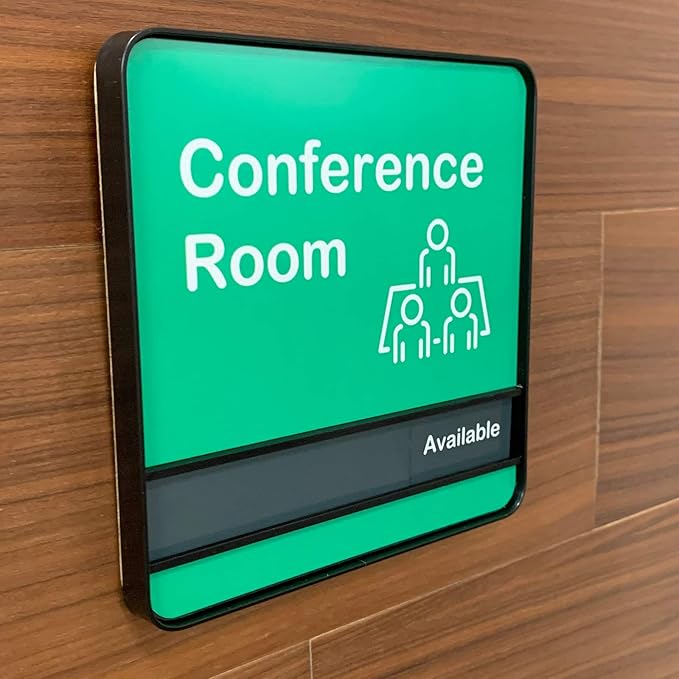 NapTags Conference Room Slider Signs (Bright Green - Black Frame, 8" x 8")