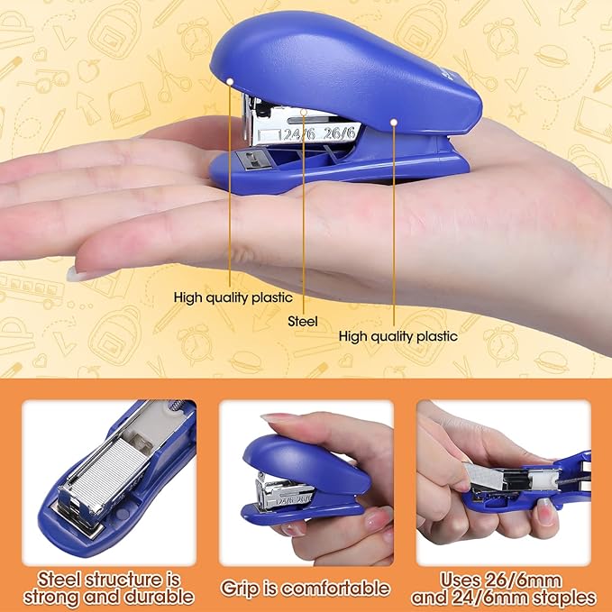 9PCS Mini Stapler with 4320 Standard Staples - Portable Small Stapler, 25 Sheet Capacity, Cute Compact Travel Size for Student Office School Home, 3 Colors