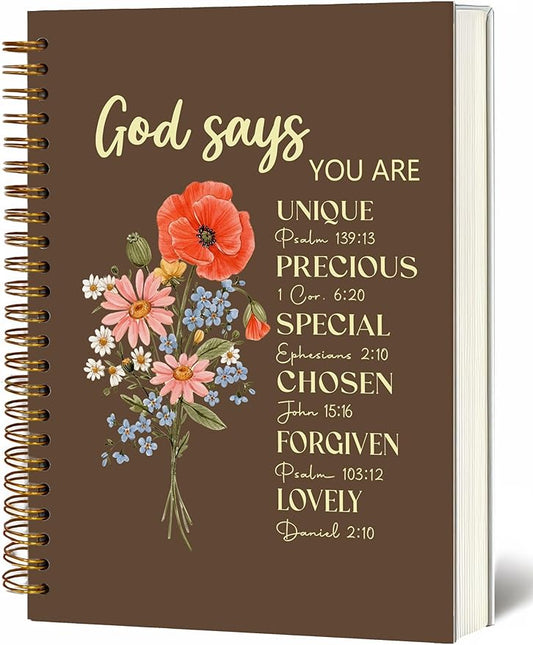 Bible Notebook, A5 Spiral Christian Journal with Floral Pink Butterfly Notebook, Bible Verse-God Says You Are, Inspirational Notebooks for Women, Bible Study, Gift for Birthday Christmas
