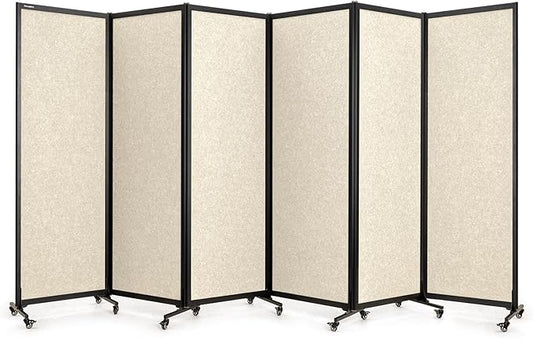 Upgrade Version Room Partition and Divider, Freestanding Rolling Dividers with Wheels,Office Privacy Screen Divider Wall,Classroom Felt Dividers,12'2"L* 6'7"H,6 Panel，Beige