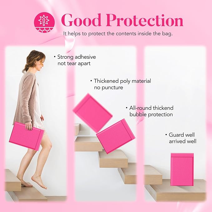 Fuxury Large Bubble Mailers 10.5x16" 40 Pack Self Seal Pink Padded Envelopes Waterproof Mailing Envelopes Bubble Padded Mailers for Packaging, Small Business #5