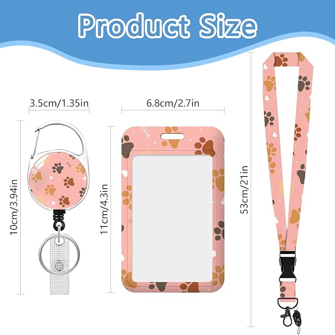 Puppy Paw Badge Holder Reel Lanyard,ID Card Badge Holder Retractable Name Tag Clips for Doctor Nurse Teacher Office Student