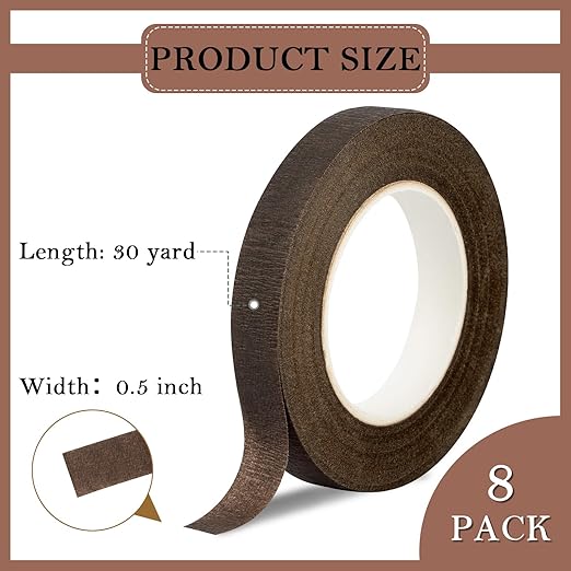 8 Packs Floral Tape, 1/2" Wide Flower Tape, Brown Floral Tape for Fresh Flowers, Adhesive Florist Tape for Floral Crafts, Bouquet Floral Arranging Stem Wrapping, Wedding Bouquet, 30Yard