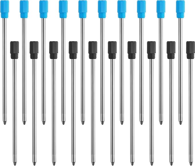 TecUnite 20 Pieces 2.75 Inch Ballpoint Pen Refills for Diamond Crystal Stylus Pens with Black Velvet Bag Supplies(Black and Blue Refill)