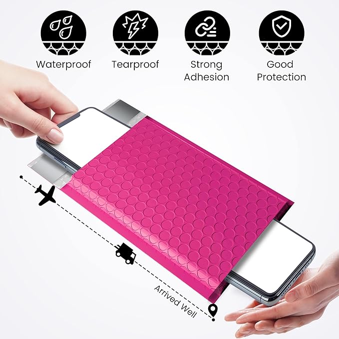 Fuxury Bubble Mailers 4x8" 800 Pack Pink Bubble Mailers Usable Size 4x7” Small Padded Envelopes Waterproof Mailing Envelopes Bubble Padded