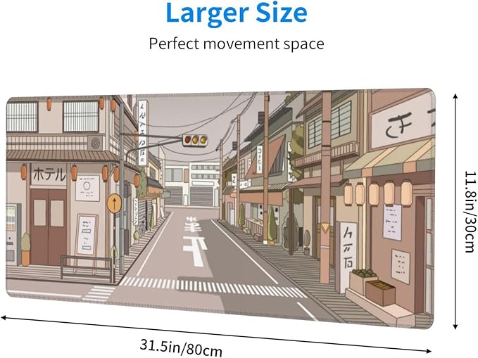 Tokyo Street Anime Kawaii Large Gaming Mousepad XXL Beige Cute Desktop Laptop Keyboard Mouse Mat Desk Pad Big 31.5''x15.7'' with Stitched Edges Non-Slip Rubber Base