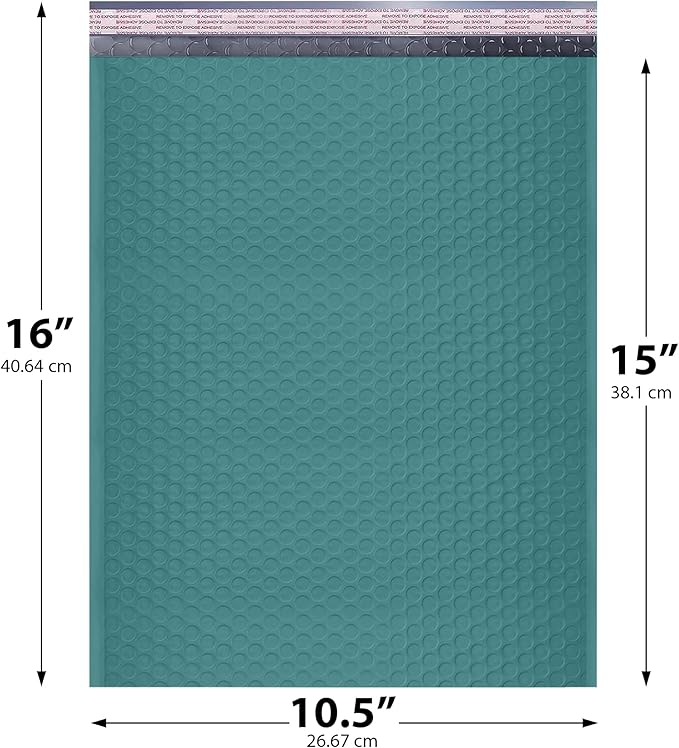 Green 10.5x16 Inch Large Poly Bubble Mailers #5 | Padded Envelopes with Self Seal | Air Lined Cushioned Bubble Mailer | Usable Size 10.5x15 | 200 Pack Bulk | Lightweight shipping Bags