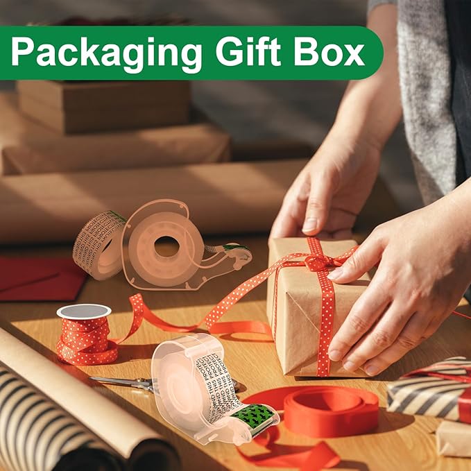 Double Sided Tape for Gift Wrapping with Dispenser, 3/4 in x 300 in, Double Stick Tape 3 Pack, Christmas Wrapping Paper Tape, Linerless, Office and School Supplies