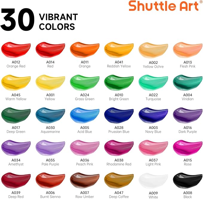 Shuttle Art Acrylic Painting Set, 59 Pack Professional Painting Supplies with Wood Tabletop Easel, 30 Colors Acrylic Paint, Canvas, Brushes, Palette, Complete Painting Kit for Kids, Adults, Artists