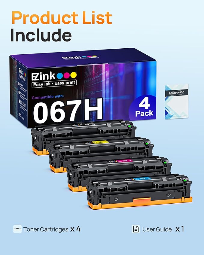E-Z Ink 067H 067 Toner Cartridge Compatible Replacement for Canon 067H Toner Cartridge Set High Yield Cartridge 067 to use with Canon imageCLASS MF656Cdw MF654Cdw LBP632Cdw MF653Cdw Printer (4Pack)