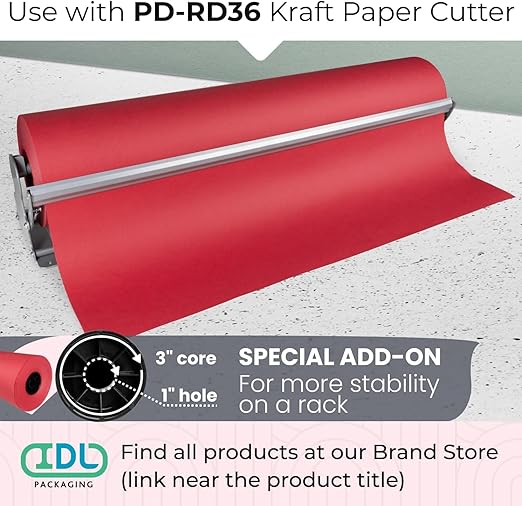 Christmas Red Kraft Paper Roll 36" x 8400" (700 feet) - Quality USA-Made Large Paper Roll 50lb Thickness for Packing, Moving, Shipping & Crafts/Art - Natural Wrapping Material by IDL Packaging
