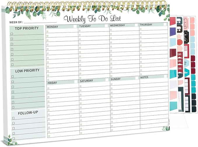 Thboxes 52 Sheets Weekly To Do List Notepad, 8.5" x 11" Efficiently Plan Weekly Task List Notepad for Student Work Home Office School Improve Focus and Efficiency Weekly Planner Green