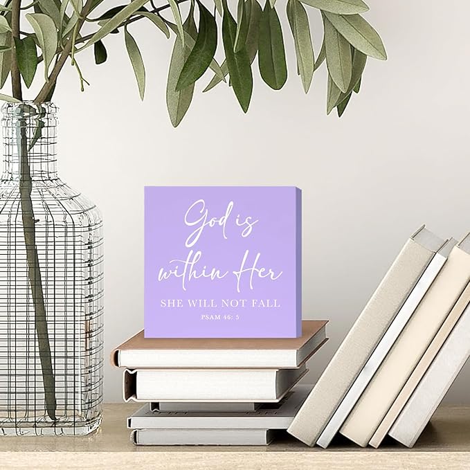 God is within Her Bible Verse Office Decor Purple Desk Accessories Sign for Women Home & Office Cute Desk Accessories Motivational Gifts for Women Coworker
