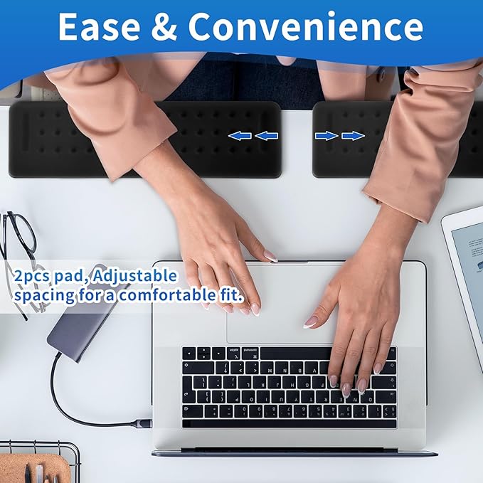 4 Pcs L-Shaped Desk Long Wrist Rest Elbow, Forearm and Wrist Comfort Support Elbow Arm Rest for Table or Desk Edge Accessories, Non-Slip, Memory Foam Padding (Black)