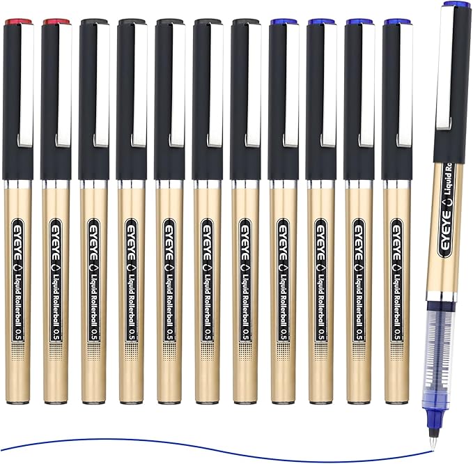EYEYE 0.5mm Extra Fine Point Rollerball Pens 3 Colors, Quick Dry Liquid Ink, Smooth Writing Fine Tip Pens for Journaling, Note Taking, Office & School Supplies