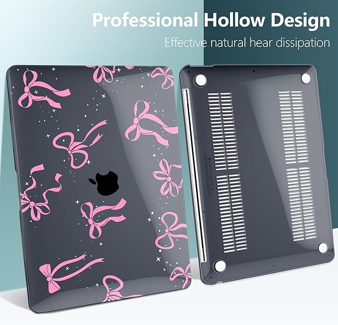 DONGKE Compatible with MacBook Air 13 inch Case 2021 2020 2019 2018 Release A2337 M1 A2179 A1932 with Retina Display & Touch ID, Plastic Hard Shell & Keyboard Cover - Bows & Star