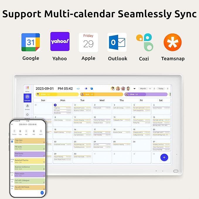 21.5'' Digital Calendar & Chore Chart - Smart Interactive Display for Family Schedules, 1920 * 1080P Full HD Touchscreen Electronic WiFi Planner, Wall and Desk Mountable