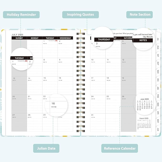 Planner 2025-2026 for Women & Men, Weekly and Monthly Calendar Notebook (July 2025 - June 2026), Hardcover Spiral Bound School Teacher Student Planner with Tabs, Inner Pocket, A5 (6.3" x 8.5")