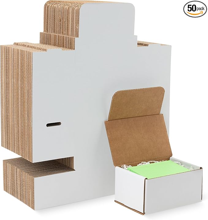 Amazon Basics Cardboard Shipping Boxes, Mailer Boxes, 50 Pack, White, 6" x 4" x 3"